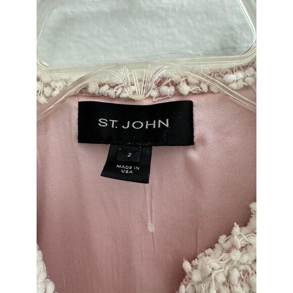 St John Boucle Tinsel Tweet Jacket White Pink Lined Sz 2 Sparkly Glimmery Barbie - Picture 3 of 13